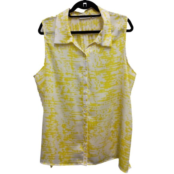 Susan Graver Tops - Susan Graver Womens Blouse Top XL Yellow Sheer Sleeveless Button Front Vacation